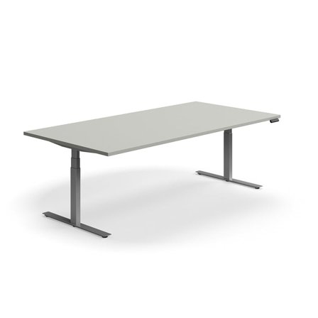 Standing meeting table QBUS, rectangular, 2400x1200 mm, silver frame, light grey