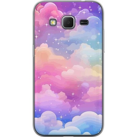 Yhteensopiva Puhelinkuori Samsung Galaxy Core Prime Söpö yksisarvinen, jolla on sateenkaarivärinen tukka tähtitausta vasten kawaii-tyylillä