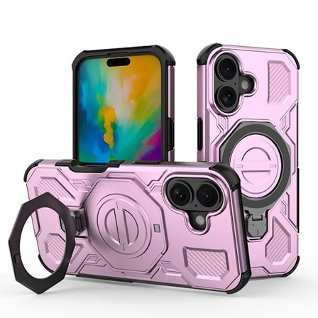 iPhone 15 Pro Max Telefoncover med 360° stativ, Pink