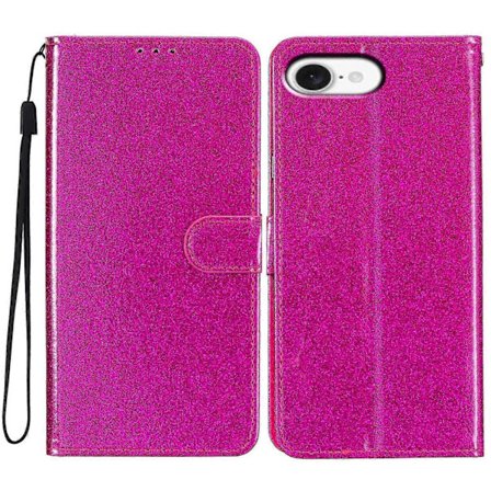 Plånboksfodral med glitter för iPhone 16e, reptåligt läderskydd med stativ