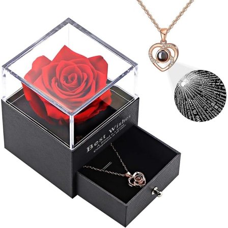 Jag älskar dig hjärta halsband 100 språk projektion, romantiska alla hjärtans dag presenter till flickvän fru, evig ros blomma med smyckeskrin_tfrf
