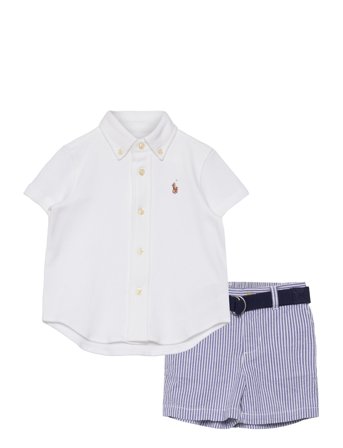 Ralph Lauren Baby Shirt, Belt & Seersucker Short Set Multi/patterned