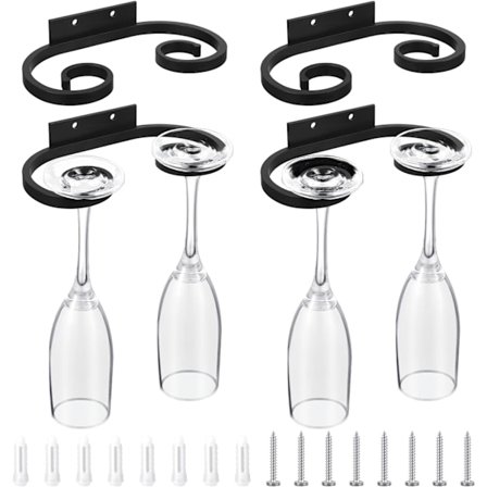 4 st (17,2 cm) Väggmonterad Vinglasställ Vinglashållare Metall Vinglashängare Svart Tråd Vinglashållare