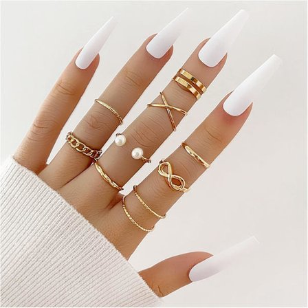Boho Pearl Infinity Knuckle Ring Set Lucky 8 Wave Twist Knuckle Rings Kostyme Stackable Rings for Kvinner Jenter Menn (Gull)