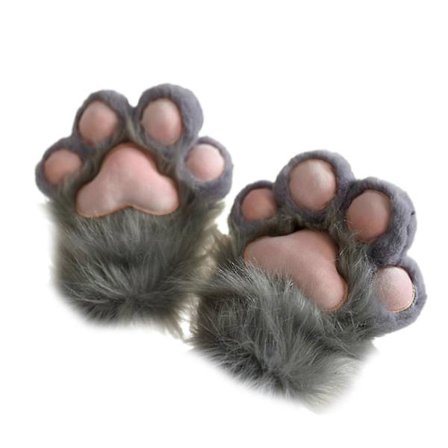 Anime Kattepoter Handsker Furry Plys Dyrepoter Handsker til Pige Voksen Halloween Fest Kostume Handsker Cosplay Tilbehør Sort [BR]_jar