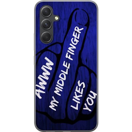 Kompatibelt Mobildeksel til Samsung Galaxy A55 Mørk typografisk illustrasjon med hjerteform og budskap om vennskap mot dyp blå tretekstur