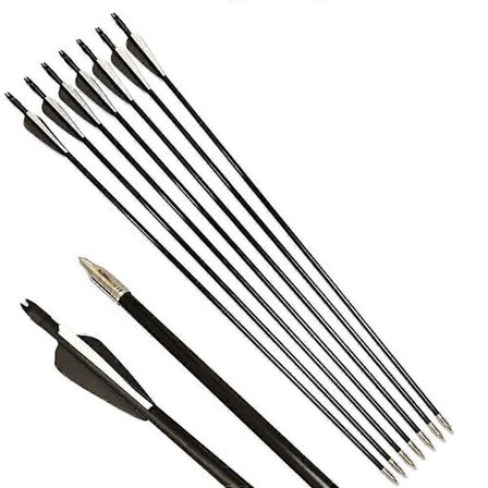 30 tommer bueskydningspile i glasfiber, OD 8 mm, spine 500, måløvelsespile med 3 tommer gummifjer til recurve compoundbue, pakke med 12 sorte