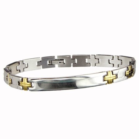 Silver & Guld Armband i Stål - Kedja med ID Bricka för Gravyr