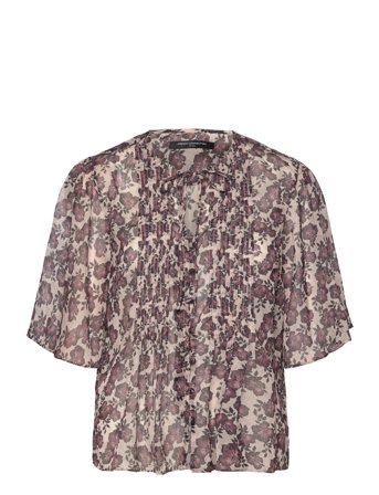 Elyse Hallie Crinkle Ss Top Brown French Connection