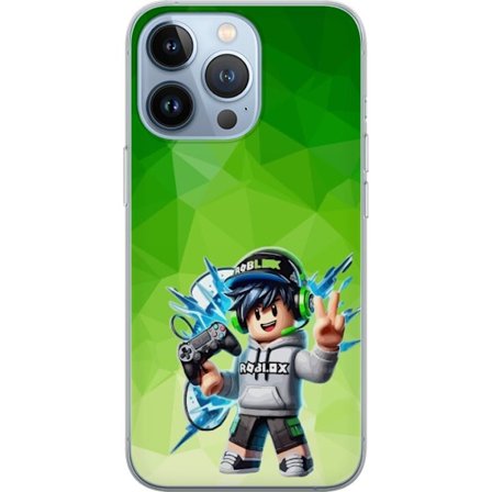 Kompatibelt Mobildeksel til Apple iPhone 13 Pro Roblox-inspirert gamerfigur med headset, håndkontroll og energiske effekter mot grønn bakgrunn