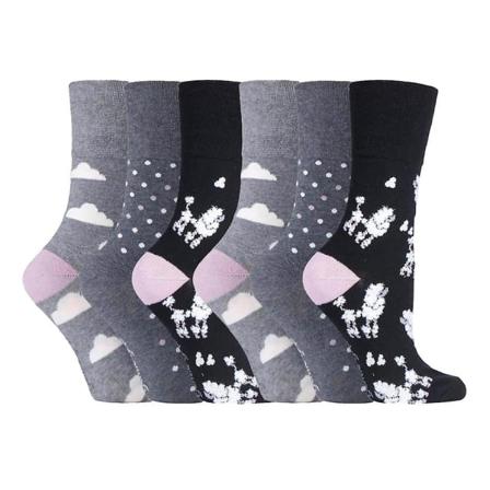 6 paria naisten hellävaraisia, joustamattomia sukkia, koot 4-8 Iso-Britannia Grey / black