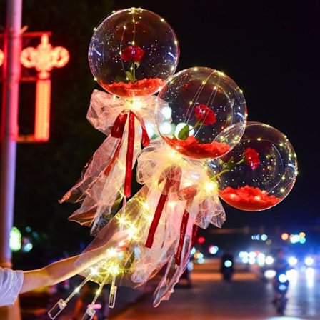 Luminous Balloon Rose Bukett Led Light Up Bobo Ball With Rose 20 Inch Glow Bubble Balloons Med String Lights