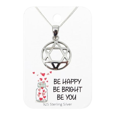 Davidsstjärnan Äkta 925 Sterling Silver Hänge + Kedja