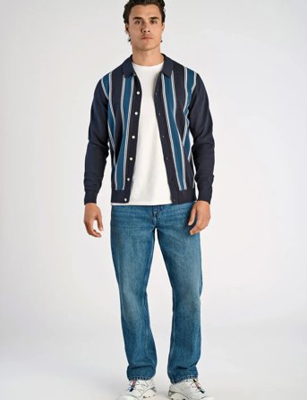 Lindbergh ?Knitted Polo Cardigan L/S - Navy - L