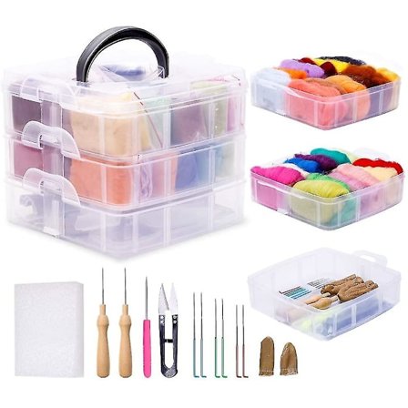 Nålfiltning sæt, 24 farver uld roving filtning, komplet nålfiltning