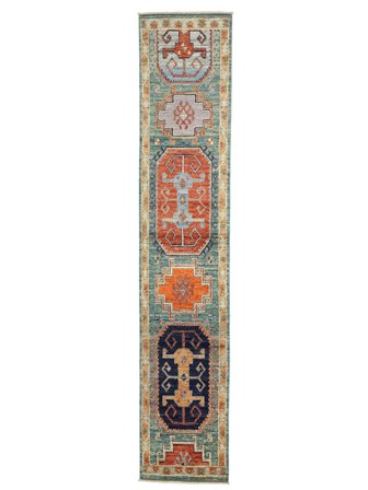 Oriental Kazak Fine Rug 81X410 Runner Brown/Green Wool, Afghanistan