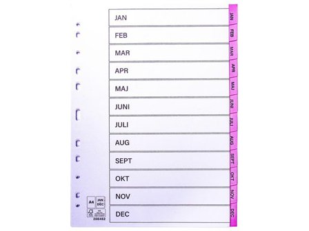 Register plastflik jan-dec rosa 10/fp - Lyreco - Kontorsmaterial - Pärmar och register - Servoregister