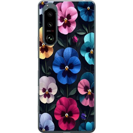 Yhteensopiva Puhelinkuori Sony Xperia 5 III Koristeellinen kukkakuvio, jossa on värikkäitä pensasmainen kukkia ja tumman tyylikäs tausta