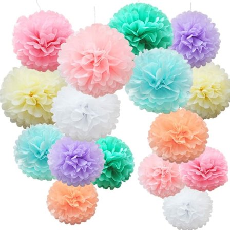 16 stk. Mix Tissue Paper Pompoms Pom Poms Blomster Håndlavede Bryllupsfest Dekorationer Kugler, Farverige Skygger