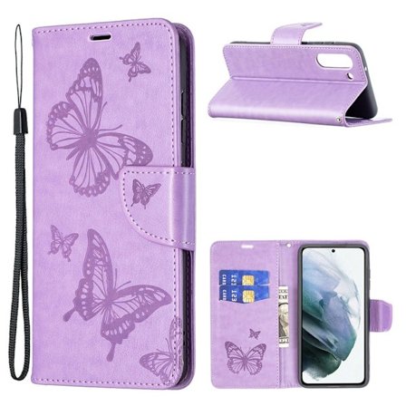 Butterfly Samsung Galaxy S21 FE Flippetui - Lilla
