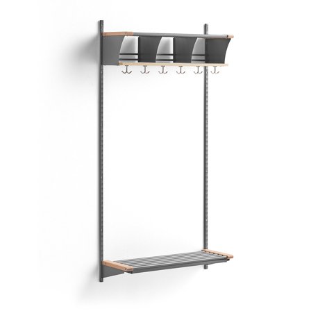 Garderobenschrank JEPPE mit 3 Fächern, Grundelement, 1790x900x310 mm, Alu/Eiche