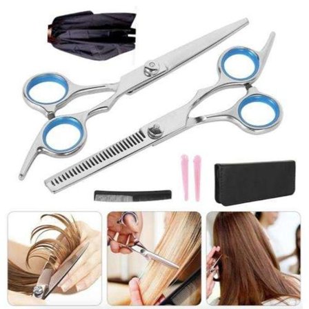 7-delt frisørsæt - frisørsaks, udtyndingssaks, kam, klippekappe
