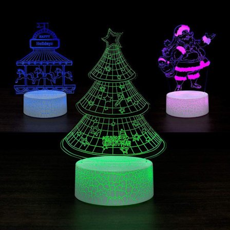 3D Illusion Natlampe Bordlampe, 7 Farver Automatisk Gradvist Skiftende USB-drevet LED-lys med Berøringskontakt til Børnegaver Hjemmedekoration (