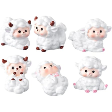 6 stk Mini Sau Figuriner: Hage Miniatyr Sau Statuer Resin Geit Lam Hage Husdyr Statuer Fe Hage Sau Leker Resin Sau Figur Liten Lam