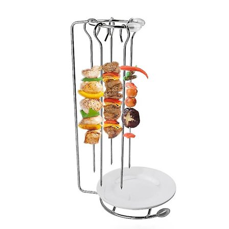 Rustfrit Stål Grillspyd Med Stativ Grillnåle Og Holder Sæt Genanvendelige Grillværktøjer
