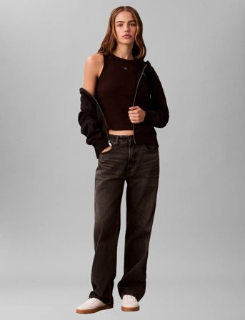 Calvin Klein Jeans Woven Label 2X2 Baby Rib Tank - Brown - XXS