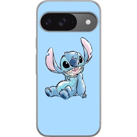 Kompatibelt Mobildeksel til Google Pixel 9 Håndtegnet illustrasjon av sittende Stitch mot lysblå ensfarget bakgrunn