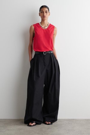 COS Women's Top De Algodón Con Fruncidos in Rojo