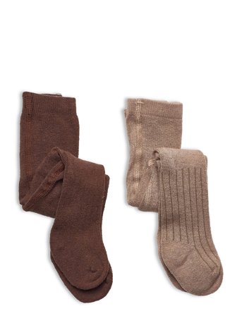 Minymo Wool Stocking - Rib 2-Pack - Brown - 68-74