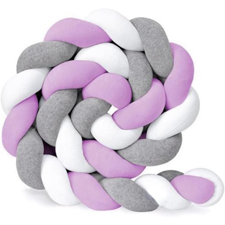 3M Spjälsängskudde, Sammet Baby Skydd Spjälsängsskydd Fläta (Vit Grå Lila)