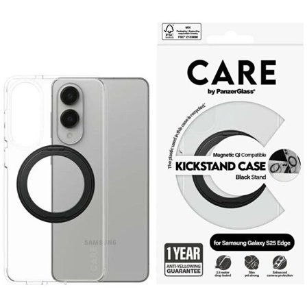 CARE by PanzerGlass Black Kickstand & QI Case for Samsung Galaxy S25 Edge - Transparent