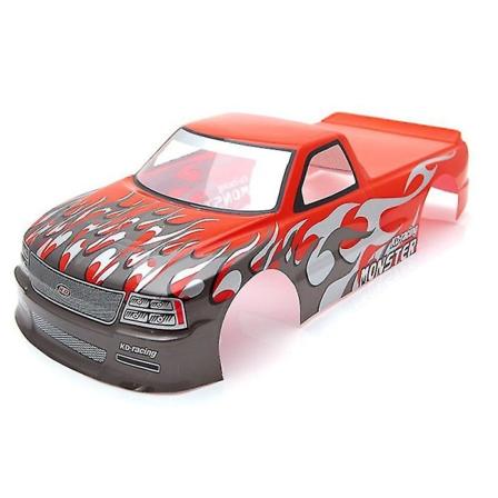 1/10 Rc-autoon T-10 maalattu PVC-kori 1/10 Rc-autokuorma-auto Leveys 205mm Akseliväli 255mm, punainen