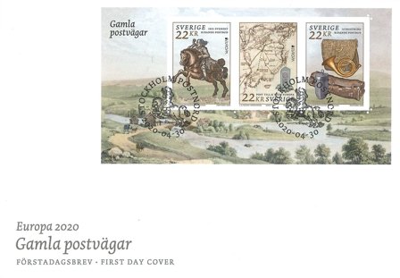 Sverige - EUROPA 2020 Gamle Postruter - FDC med miniark