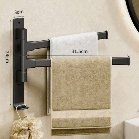 Roterande handdukshållare Badhanddukshållare SVART 2 SPÅN 2 STÖN