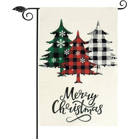 God Jul Trädgårdsflagga 12x18 Dubbelsidig, Buffalo Plaid Ch