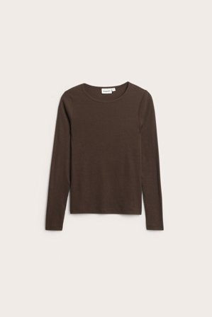 Kappahl | Ribbad långärmad topp | Mörkbrun