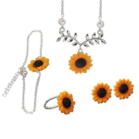 4 st/set Fashion Solros Hänge Halsband Stud Örhängen Ring Armband Smycken