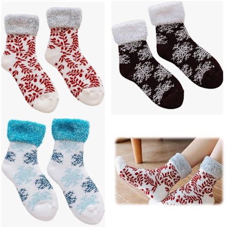 Varme sokker, fleecesokker, varme ski sokker til vinterbrug, fleeceforing, fleecetøfler formet som et julesnefnug, velegnet til koldt vejr, rød