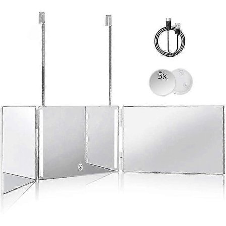 2025 3-veis speil for selv-hårklipp 360 speil med LED-lys, trefoldig selv-hårklipp speil oppladbart med justerbar høyde