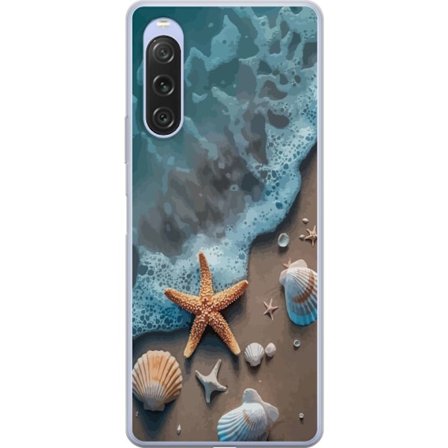 Kompatibelt Mobildeksel til Sony Sony Xperia 10 V Sjøstjerne ved havet med skjell stranddesign i rolige blå toner inspirert av sommernatur og havets