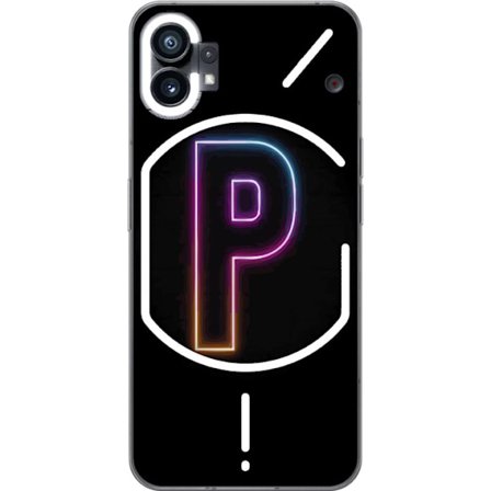 Kompatibel Mobilcover til Nothing Nothing Phone (1) Minimalistisk neonbogstav P i farvegradient og lyseffekt mod sort baggrund i digital neonstil