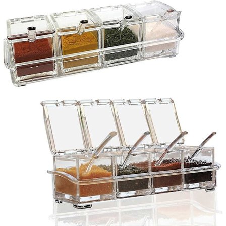 Akryl krydderboks av høy kvalitet, Transparent krydderboks Kjøkken Krydderboks Transparent Salt Krydderkrukke Flaskesett med lokk og skjebeholder 