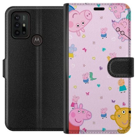 Kompatibelt Lommeboketui til Motorola Moto G30 Peppa Gris med en baby i armene, mamma gris motiv i fargerik og myk barneillustrasjon med hjerter