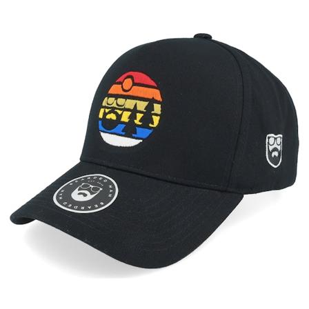 Bearded Man - Sunset Logo Rubber Patch Black A-Frame Adjustable Adjustable Black Cap - @ Hatstore