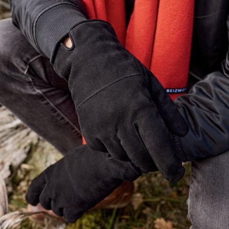 Hiems | Black Suede Leather Gloves for Men - Winter Gloves