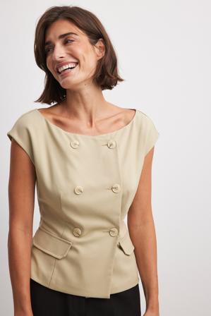 Josefine HJ x NA-KD Haut style blazer à manches courtes - Tenue de bureau - Beige - EU 42